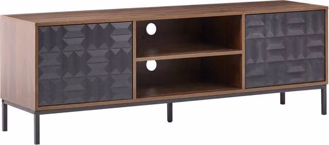 Mobile TV BELIANI marrone con motivo geometrico, 2 ante e 2 ripiani aperti, gambe in metallo, L: 160 cm, P: 40 cm, H: 54 cm