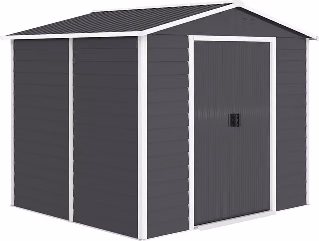 Casetta da giardino Outsunny in metallo galvanizzato con porte doppie bloccabili, Grigio scuro, L: 240 cm, P: 206 cm, H: 198 cm