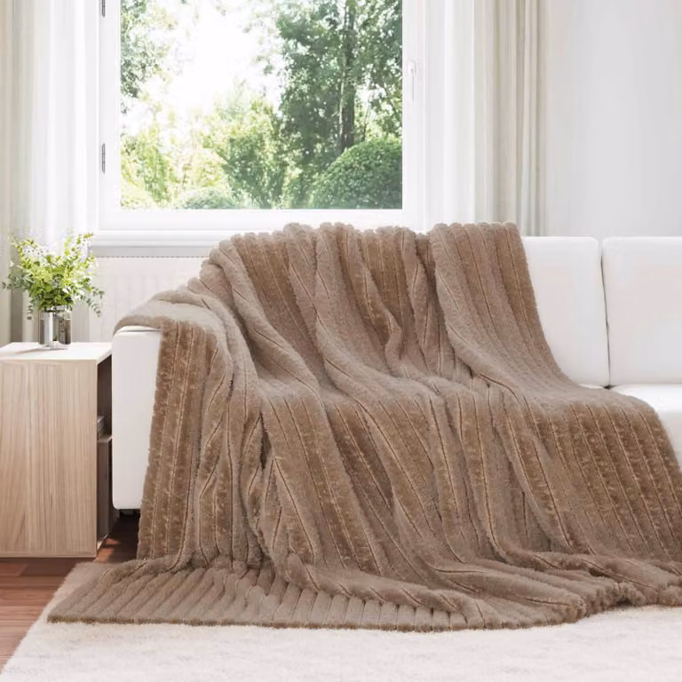 Set di 6 coperte in pile vidaXL marrone, morbide e lavabili, L: 270 cm x P: 240 cm