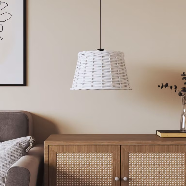 Paralume da Soffitto Round Boho in Vimini e Metallo Bianco vidaXL Ø38 x H 23 cm