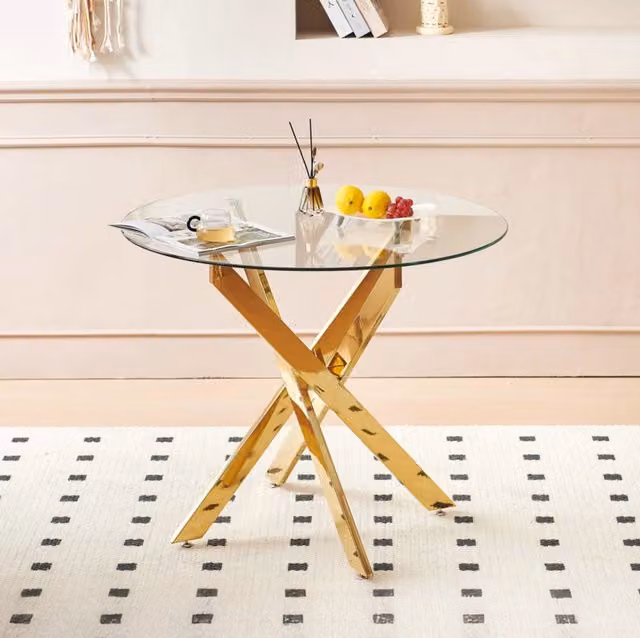 Tavolo da pranzo rotondo moderno MODFU in vetro e metallo oro