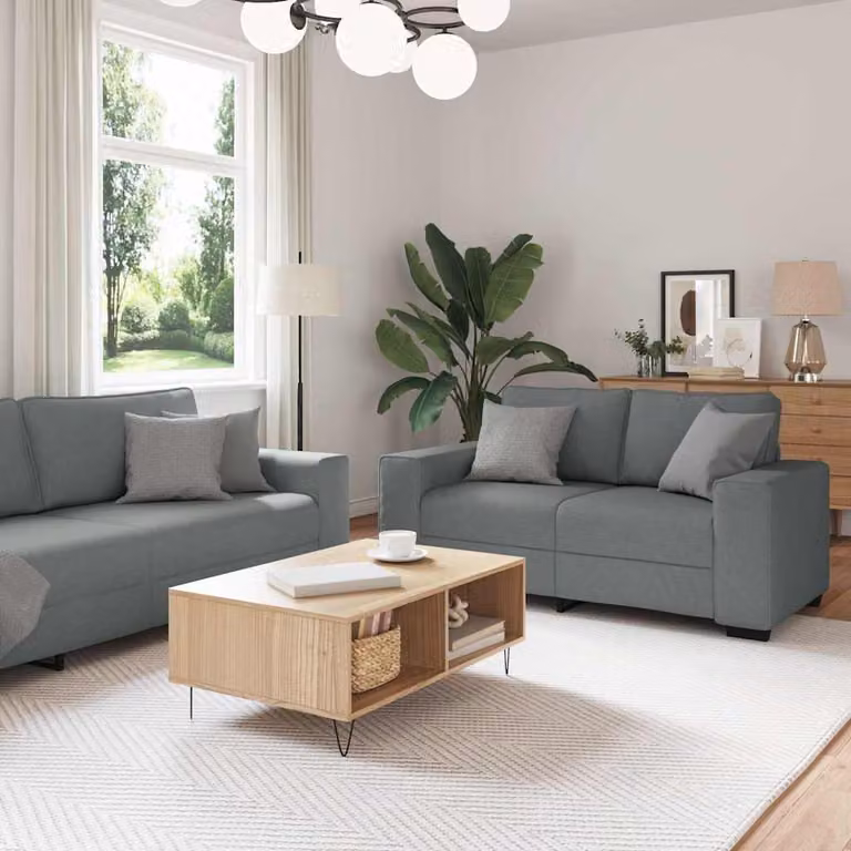 Set di divani da soggiorno vidaXL composto da 3 pezzi in tessuto grigio con cuscini inclusi