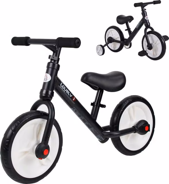 Bici senza pedali HOMCOM per bambini da 2-5 anni con sellino regolabile e ruote ausiliarie, Nero