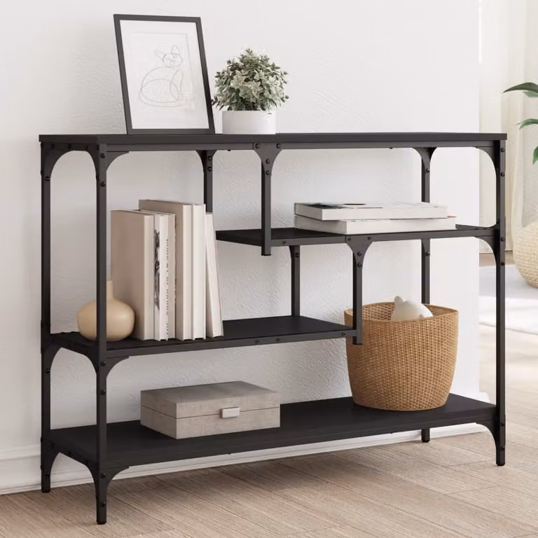 vidaXL Tavolino Consolle Nero in Legno e Metallo, L 100 x P 30 x H 75 cm