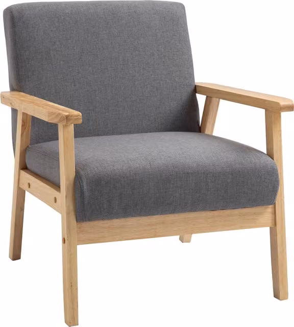Poltrona in stile scandinavo HOMCOM con struttura in legno massello e finitura in lino, Grigio e Naturale, L: 64 cm, P: 70 cm, H: 72 cm