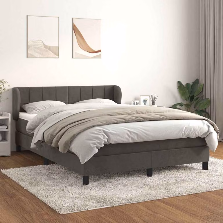 vidaXL Giroletto a Molle con Materasso Ibrido in Velluto Grigio e Legno di Larice L/P/H: 140 x 190 cm