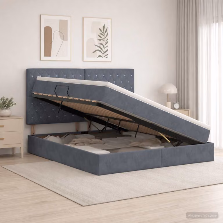 vidaXL Letto con contenitore e materasso Grigio, L/P/H: 140 x 190 x 103 cm