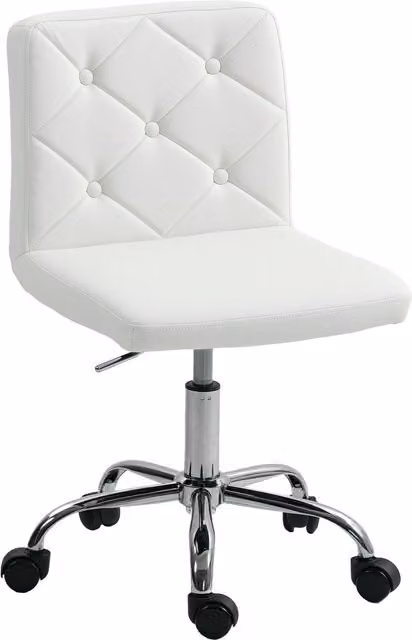 Sedia da ufficio regolabile HOMCOM in pelle PU bianca con rivestimento a bottoni e base in acciaio, L/P/H: 44 x 50 x 78-88 cm