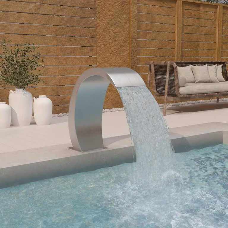 vidaXL Fontana per Piscina con LED in Acciaio Inox e PVC, Colore Argento, L/P/H: 22 x 60 x 70 cm