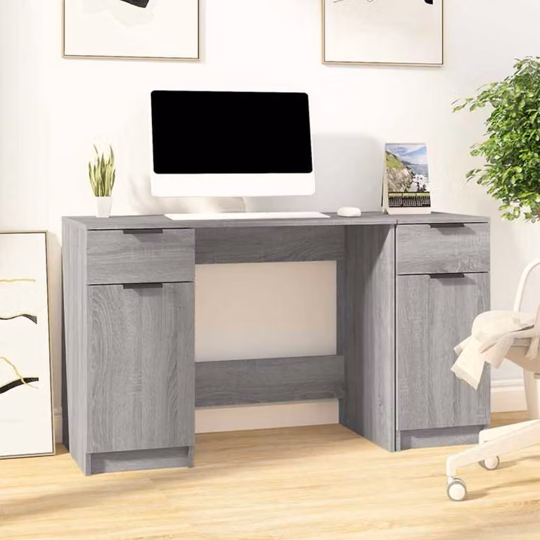 Scrivania moderna con mobile laterale e scaffale vidaXL in legno grigio per home office L: 100 cm, P: 50 cm, H: 75 cm