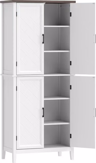 Credenza Alta HOMCOM per Cucina e Soggiorno, Armadio con 4 Ante a Spina di Pesce e 4 Ripiani Regolabili, Bianco, L: 76 cm, P: 40 cm, H: 178,5 cm