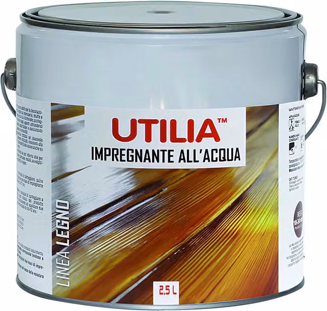 Impregnante all'acqua Utilia per legno Noce Scuro effetto satinato opaco, confezione da 4 pezzi da 2,5 l ciascuno