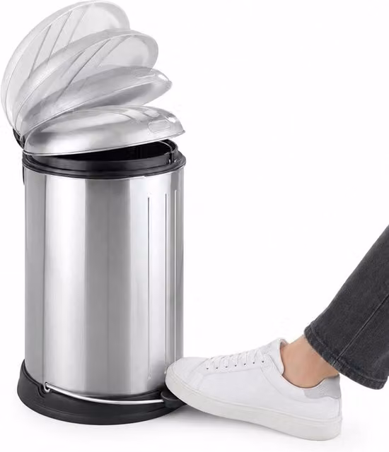 Pattumiera Wenko Easy Close Lagun in acciaio inox color argento con pedale e sistema soft close da 12 l