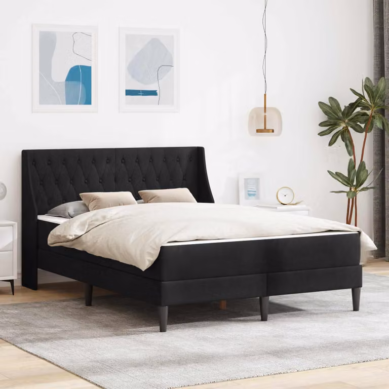 Letto imbottito con materasso vidaXL in velluto nero L 140 cm x P 200 cm
