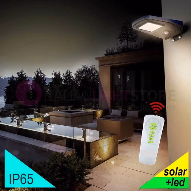 Illuminasol Proiettore Solare LED Bianco da 2000 Lm con Telecomando, Sensore di Movimento e Sensore Crepuscolare, Impermeabile IP65 per Giardino