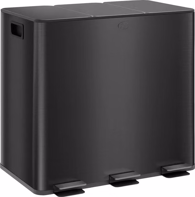 Bidone per la raccolta differenziata HOMCOM con 3 scomparti da 15L ciascuno, nero, con filtro deodorante, tecnologia Soft-Close e finitura resistente alle impronte