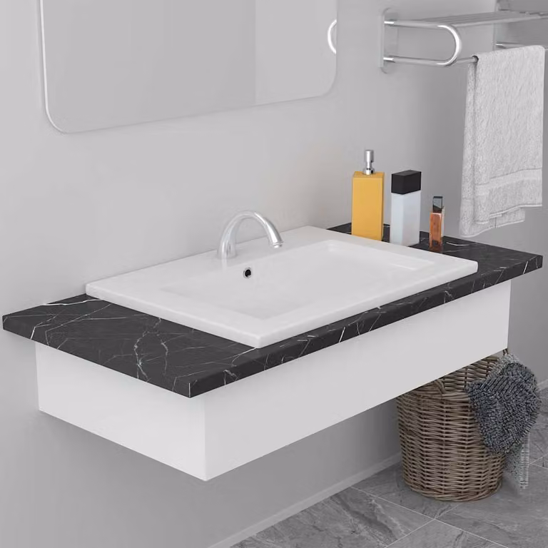 vidaXL Lavabo da Incasso Rettangolare in Ceramica Bianco L: 61 cm, P: 39,5 cm, H: 18,5 cm
