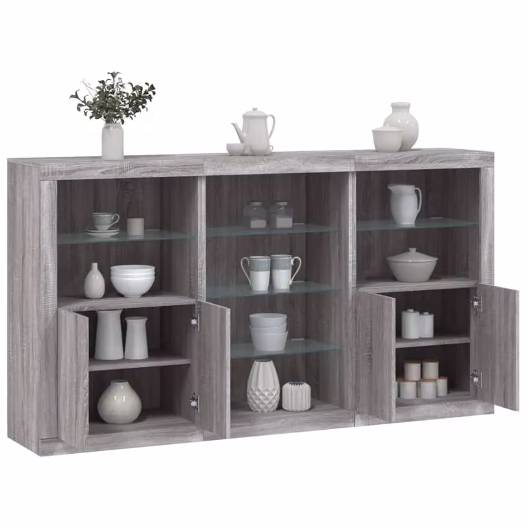 Credenza moderna vidaXL con luci LED integrate, Grigio, L: 181,5 cm, P: 37 cm, H: 100 cm