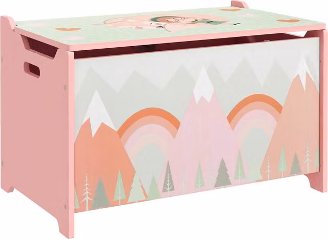ZONEKIZ Baule Portagiochi per Bambini in MDF con Coperchio e Cerniera di Sicurezza, Rosa, L 60 cm x P 37 cm x H 39 cm