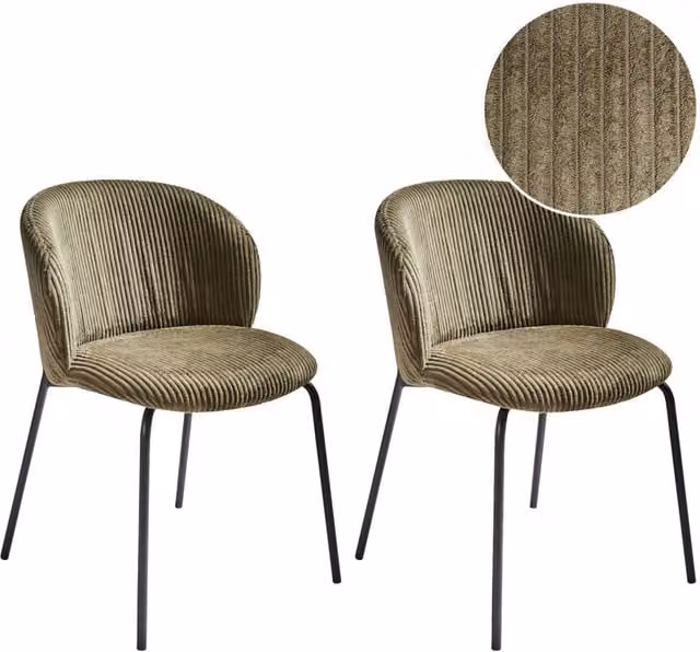 Set di 2 sedie da pranzo BELIANI in velluto verde oliva stile retrò con seduta rotonda e struttura in metallo