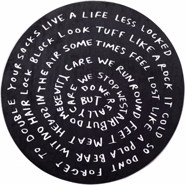 Tappeto rotondo Qeeboo Circular Chronicles con design astratto moderno in bianco e nero, Diametro: 200 cm