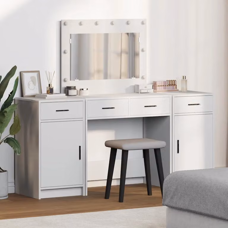 vidaXL Tavolo da Trucco Moderno con LED Bianco L: 78,5 cm, P: 41 cm, H: 135 cm