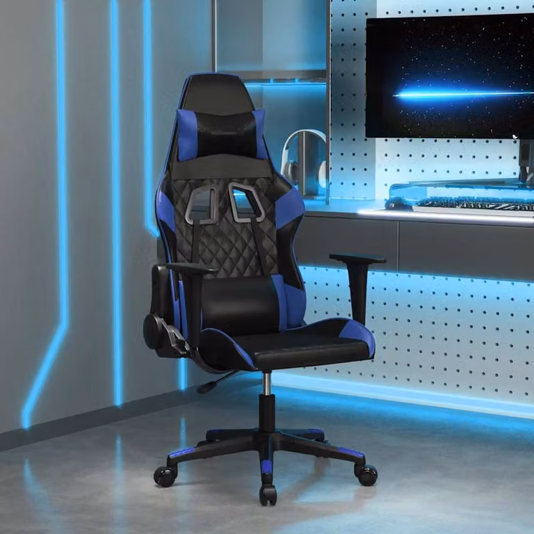 Sedia da Gaming vidaXL in Similpelle Multicolore Nero e Blu con Poggiatesta e Ruote