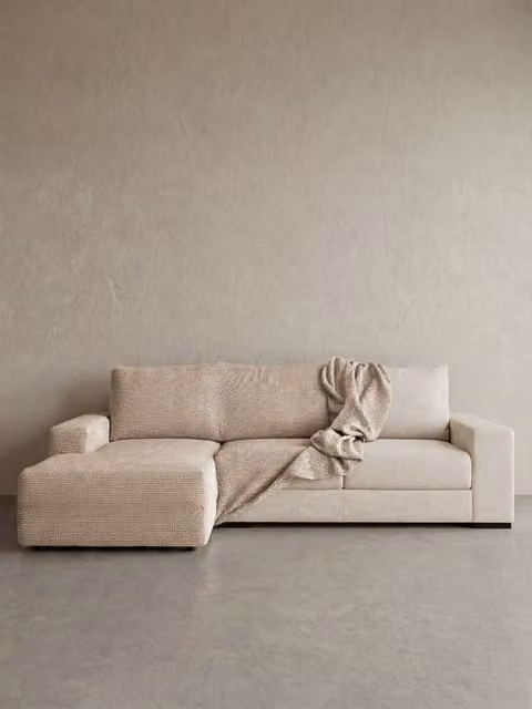 Fodera per divano chaise longue Coven Kenay Home in lino jacquard con bracciolo corto a sinistra, larghezza: 290 cm
