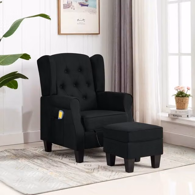 Poltrona Massaggiante con Poggiapiedi vidaXL Nera in Tessuto e Legno L/P/H: 94 x 68 x 78 cm