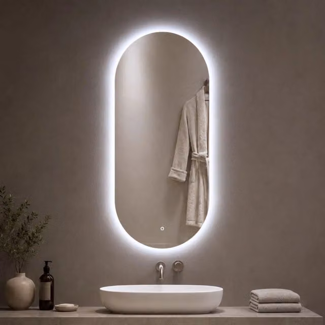 Specchio ovale retroilluminato a LED OGOMONDO con interruttore touch e regolazione luminosità, colore bianco, L: 60 cm, H: 100 cm