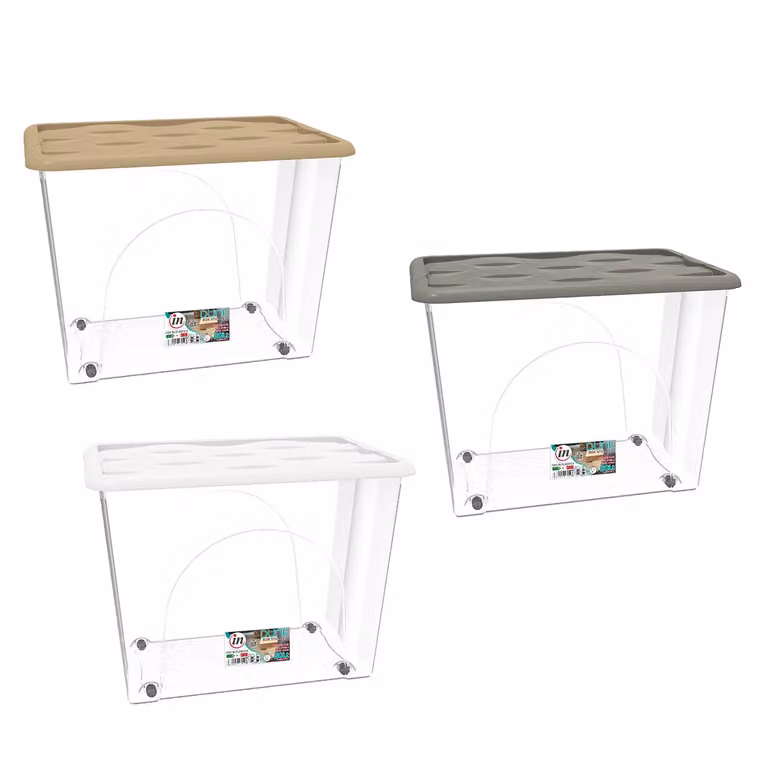 Contenitore Multiuso Storage Box Dune RECA PLAST con ruote e coperchio, trasparente, 80 litri, H 45 x L 60 x P 40 cm