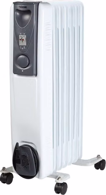 Radiatore a olio Tristar da 1500W con 7 elementi, bianco, con termostato e protezione da surriscaldamento e ribaltamento