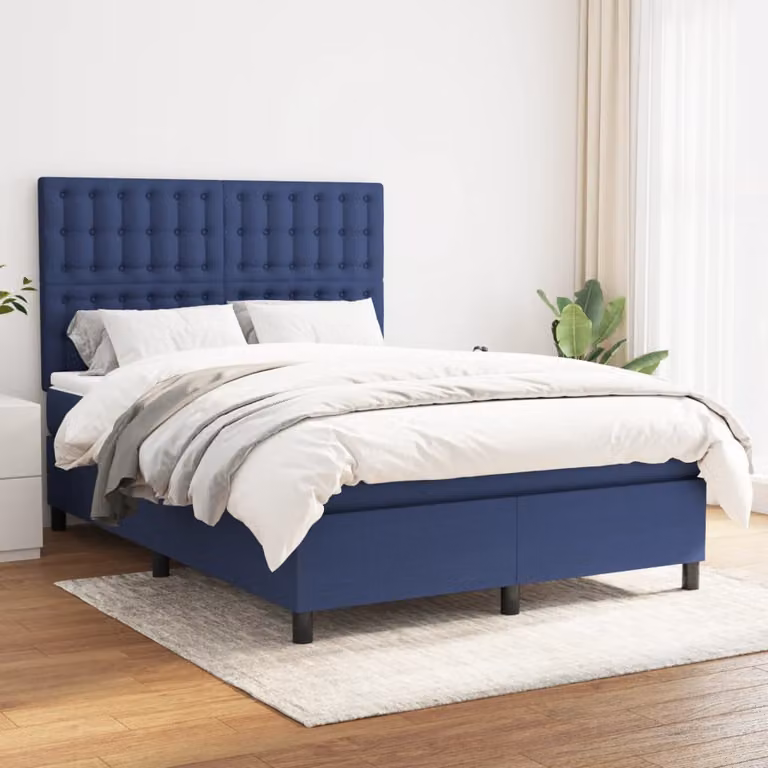 Letto Ibrido vidaXL con Giroletto a Molle e Materasso a Tasche Blu e Bianco L/P: 140 x 190 cm