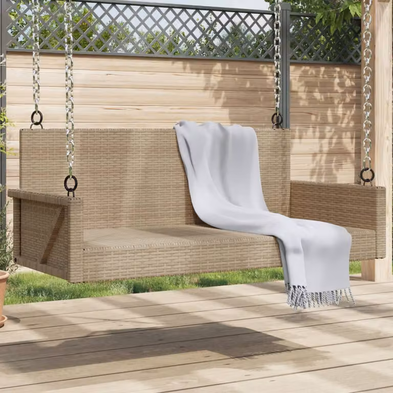 Panchina a dondolo vidaXL in polyrattan beige L: 119 cm, P: 56 cm, H: 48 cm