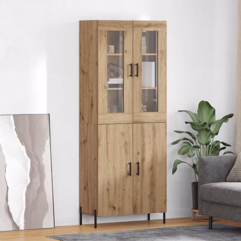 Credenza vidaXL in legno rovere marrone con ante a battente e ripiani interni per soggiorno L: 69,5 cm, P: 34 cm, H: 180 cm