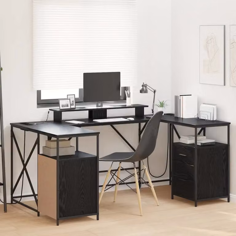 Scrivania da ufficio moderna vidaXL in legno e metallo, colore rovere nero, L 182 cm x P 101 cm x H 87,5 cm
