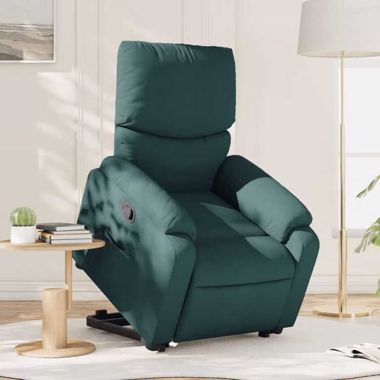 vidaXL Poltrona Alzapersona Reclinabile Verde con Assistenza Elettrica e Braccioli in Tessuto