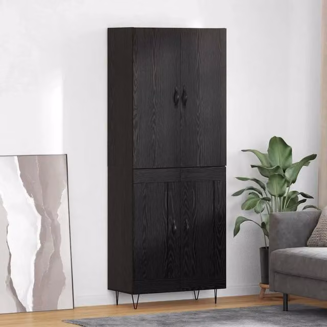 Set di 2 credenze moderne vidaXL in legno MDF e vetro, colore nero e marrone, per soggiorno o sala da pranzo, L/P/H: 180 x 34 x 69,5 cm