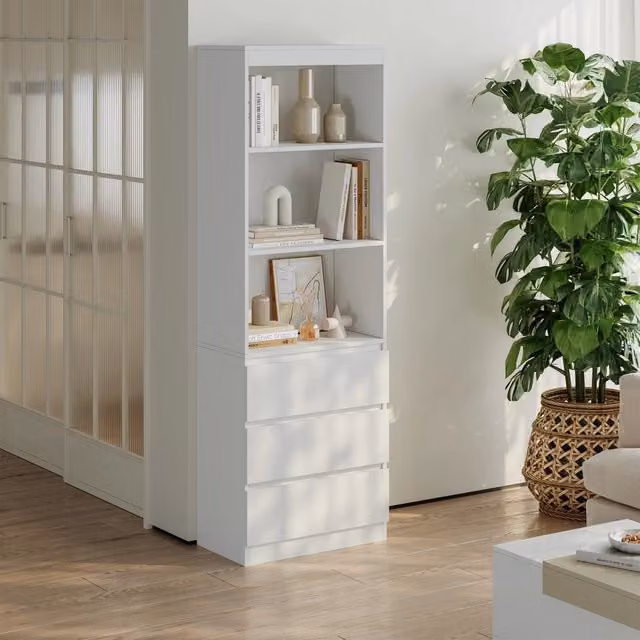 Libreria LES en.casa con 3 scomparti e 3 cassetti, colore bianco, H 180 x L 60 x P 35 cm