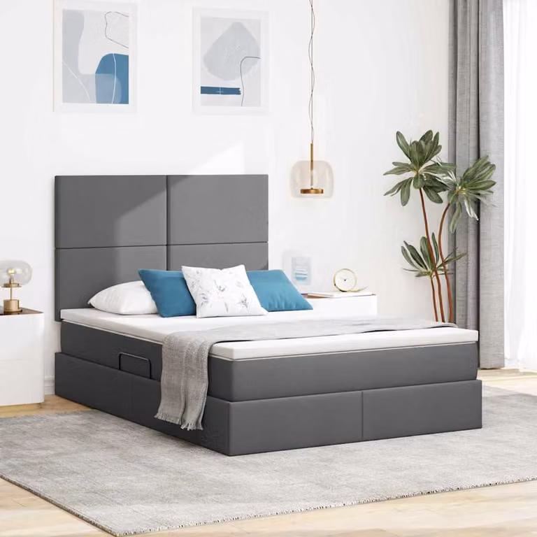 Letto con contenitore e illuminazione LED vidaXL, Grigio, L/P/H: 140 x 200 x 76 cm