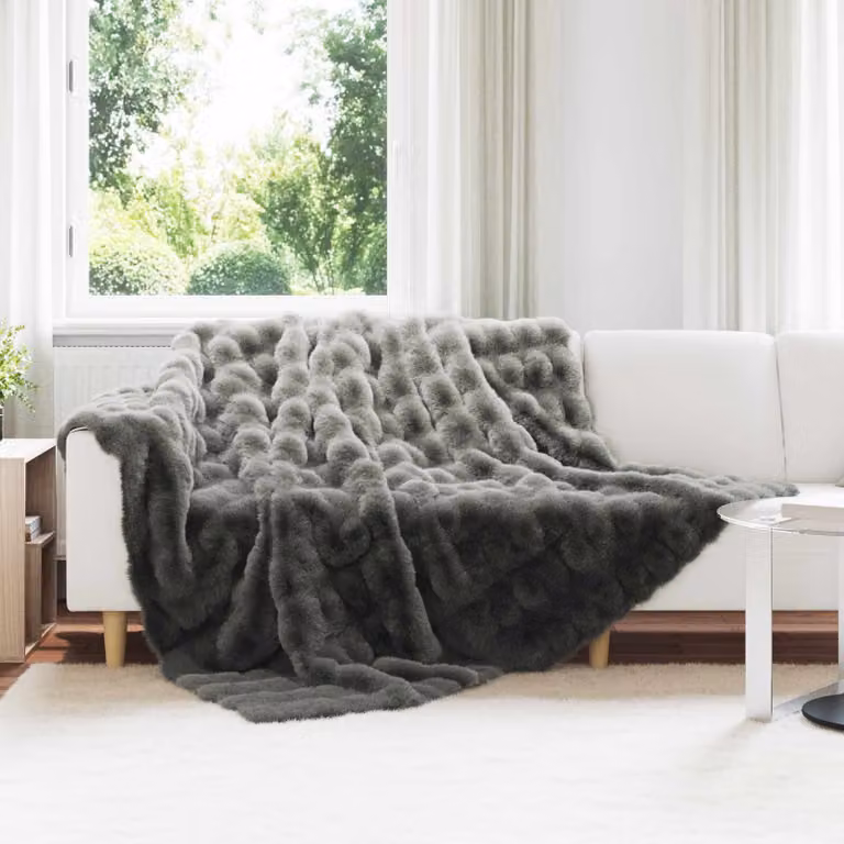 vidaXL Coperta in ecopelliccia Olite Grigio Scuro L: 270 cm, P: 240 cm