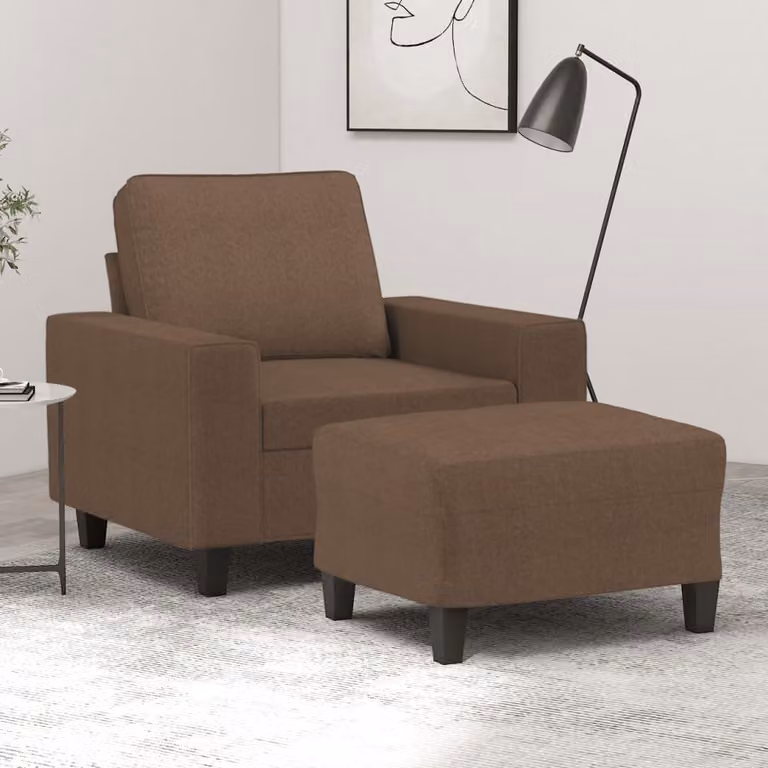 Poltrona moderna vidaXL con poggiapiedi in tessuto marrone e struttura in metallo e MDF