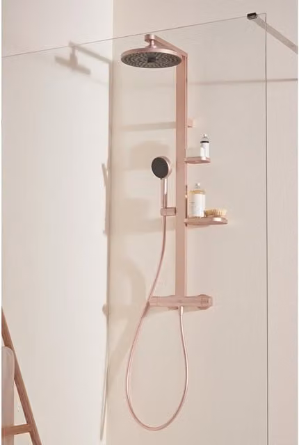 Colonna doccia rigida con miscelatore termostatico e doccetta Ideal Standard in alluminio colore Rose Gold