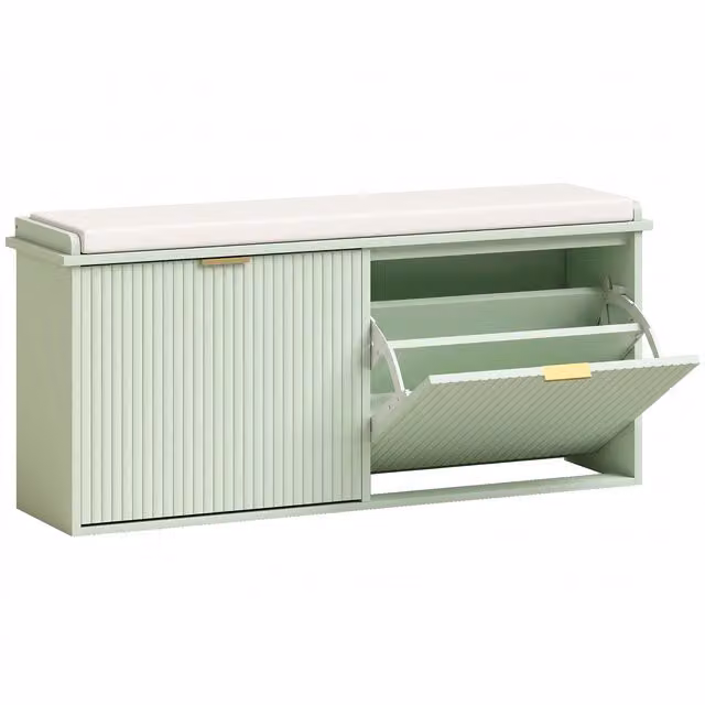 Panca scarpiera HOMCOM con cuscino e cassetto ribaltabile, colore verde, L 104 cm x P 26 cm x H 47,5 cm