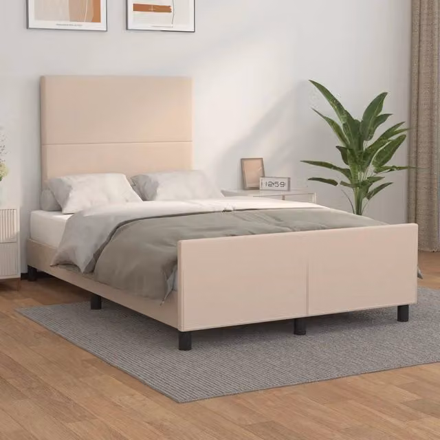 Letto Giroletto con Testiera in Similpelle Beige MERCATOXL L/P: 120 x 200 cm