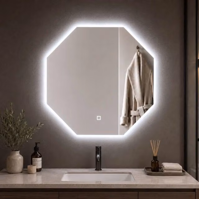 Specchio ottagonale OGOMONDO retroilluminato con LED e interruttore touch dimmabile, L 80 cm x P 80 cm x H 80 cm