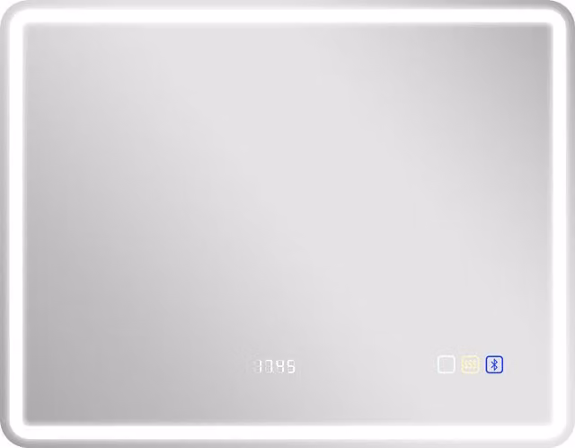 Specchio da bagno HOMCOM con illuminazione LED regolabile, piastra antiappannamento e orologio, color argento, L: 70 cm, H: 90 cm