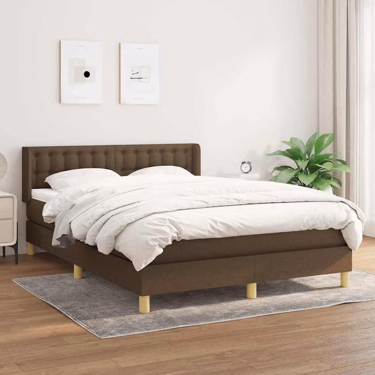 vidaXL Giroletto a Molle con Materasso Ibrido in Tessuto Marrone e Bianco L/P/H: 140 x 190 x 88 cm