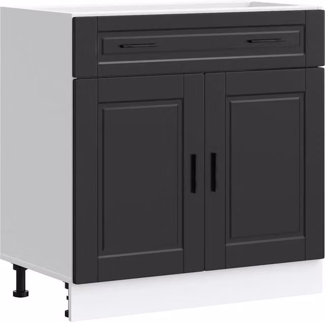 Mobile base da cucina moderno HELLOSHOP26 nero opaco in legno composito L: 80 cm, P: 46 cm, H: 81,5 cm