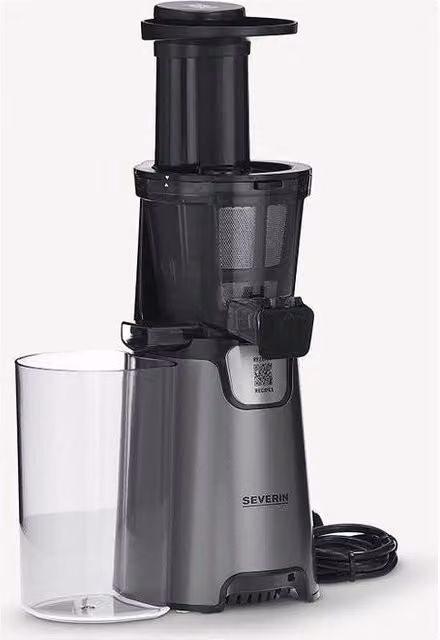 Severin ES 3571 Estrattore di succo slow juicer da 150 W con capienza succo 1,3 l e polpa 1 l in acciaio inox, colore nero e grigio metallico